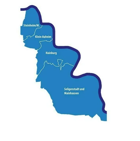 Entlang des Mains liegen die Ortskirchengemeinden von Norden nach Süden: Steinheim/M., Klein-Auheim, Hainburg und Seligenstadt-Mainhausen